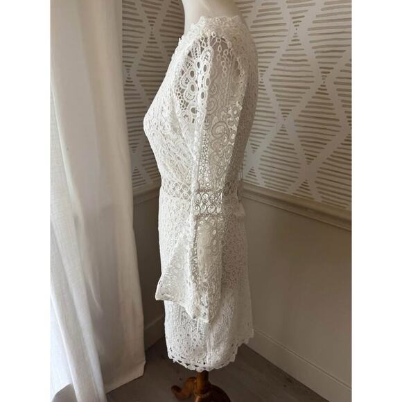 NWT Two Sisters Size 4 Small One Shoulder Bell Sleeve White Lace Mini Dress - Picture 5 of 9